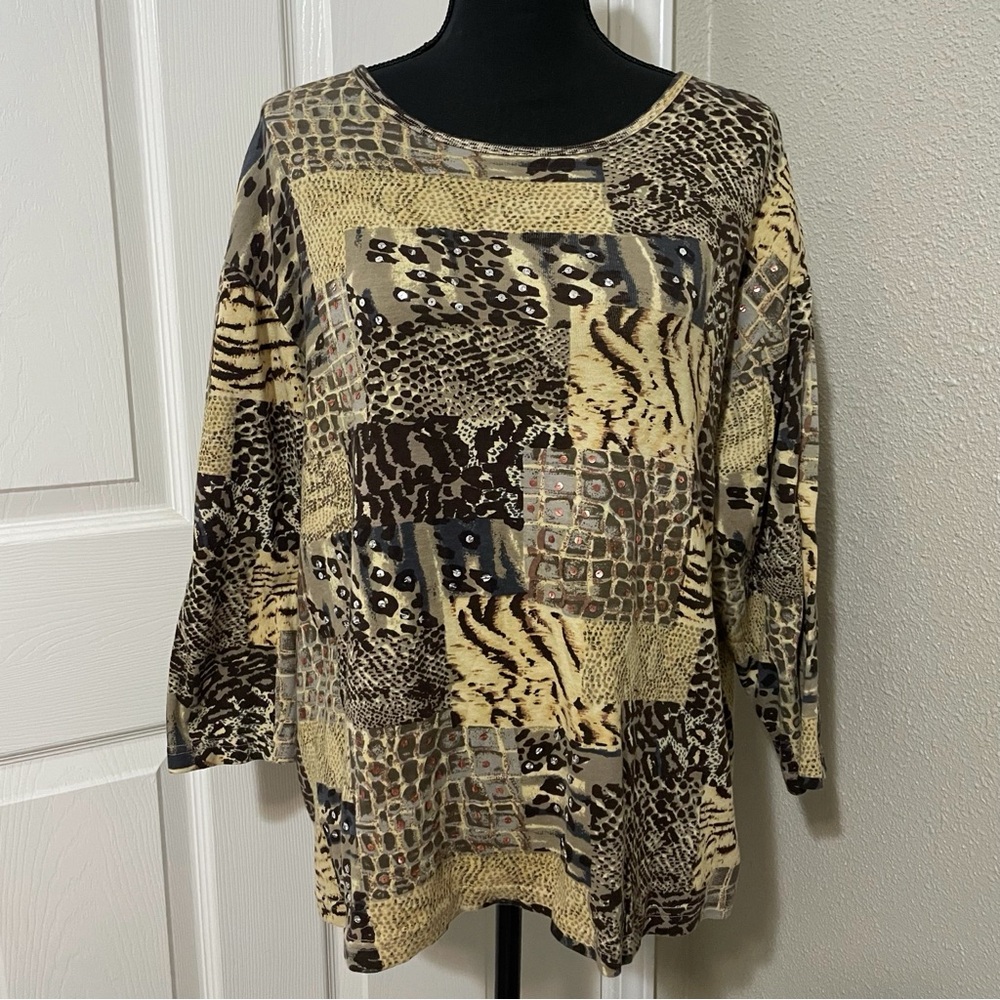 VINTAGE Take Two Animal Print Sequin Embellished Tee 2X